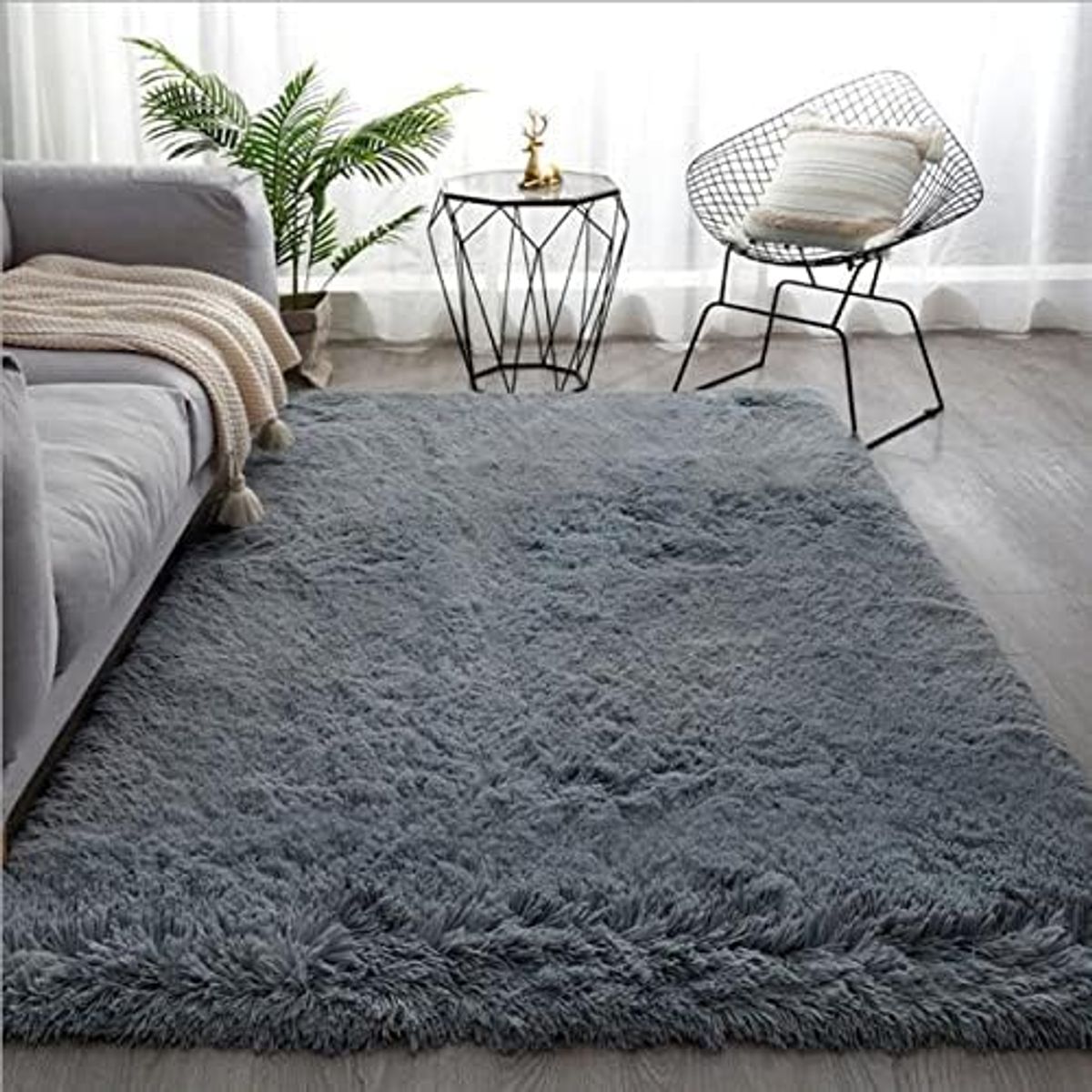 GENERICO - Alfombra Rectangular peluche pelo largo 1.60 x 2.00m Gris