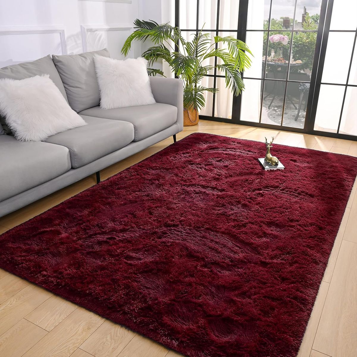 GENERICO - Alfombra Rectangular peluche pelo largo 1.60 x 2.00m Vino Tinto