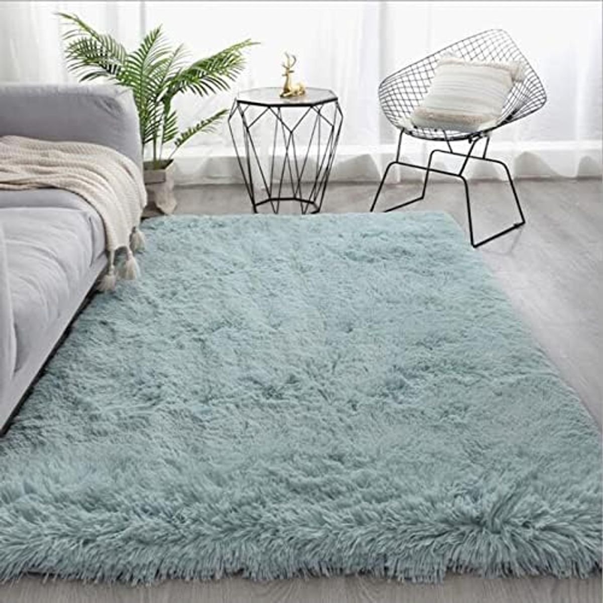 GENERICO - Alfombra Rectangular peluche pelo largo 1.60 x 2.00m verde cemento