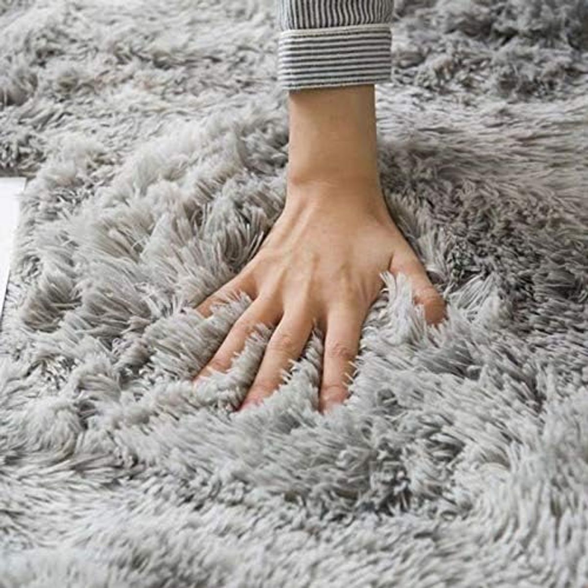 GENERICO - Alfombra Rectangular peluche pelo largo 1.60 x 2.00m verde cemento