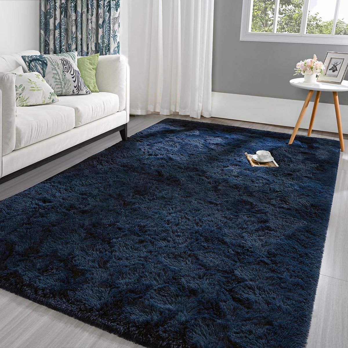 GENERICO - Alfombra Rectangular peluche pelo largo 1.60 x 2.00m Azul Marino