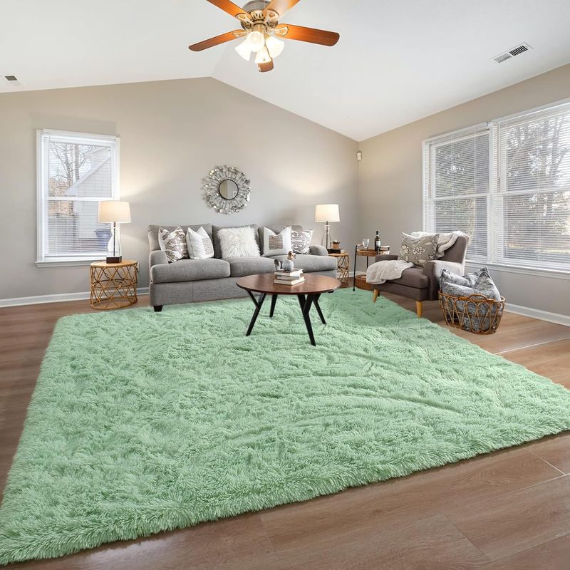 GENERICO - Alfombra Rectangular peluche pelo largo 1.60 x 2.00m Verde Pistacho