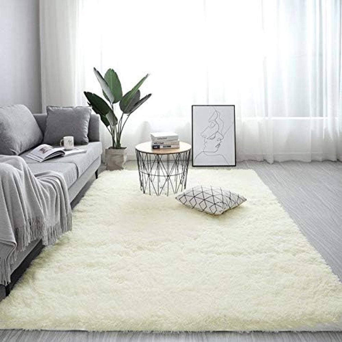 GENERICO - Alfombra Rectangular peluche pelo largo 1.60 x 2.00m Perla