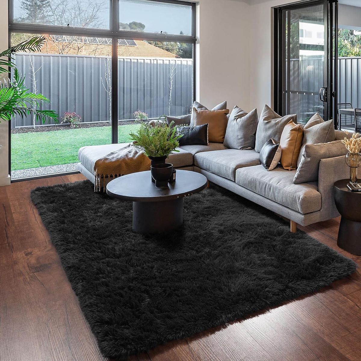 GENERICO - Alfombra Rectangular peluche pelo largo 1.60 x 2.00m Negro