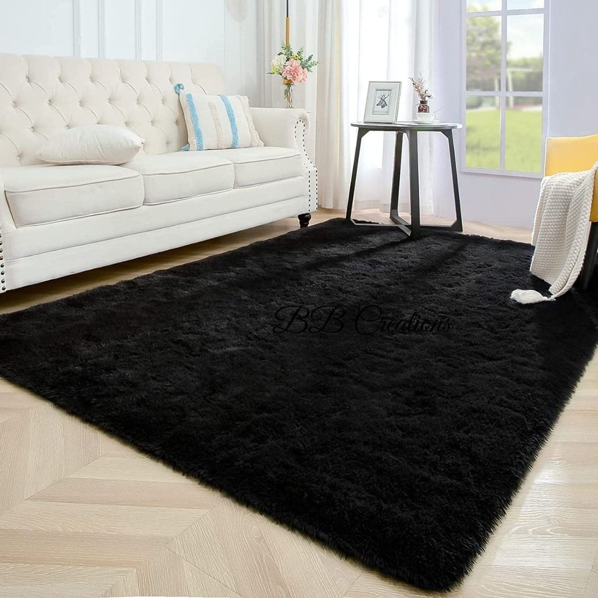 GENERICO - Alfombra Rectangular peluche pelo largo 1.60 x 2.00m Negro