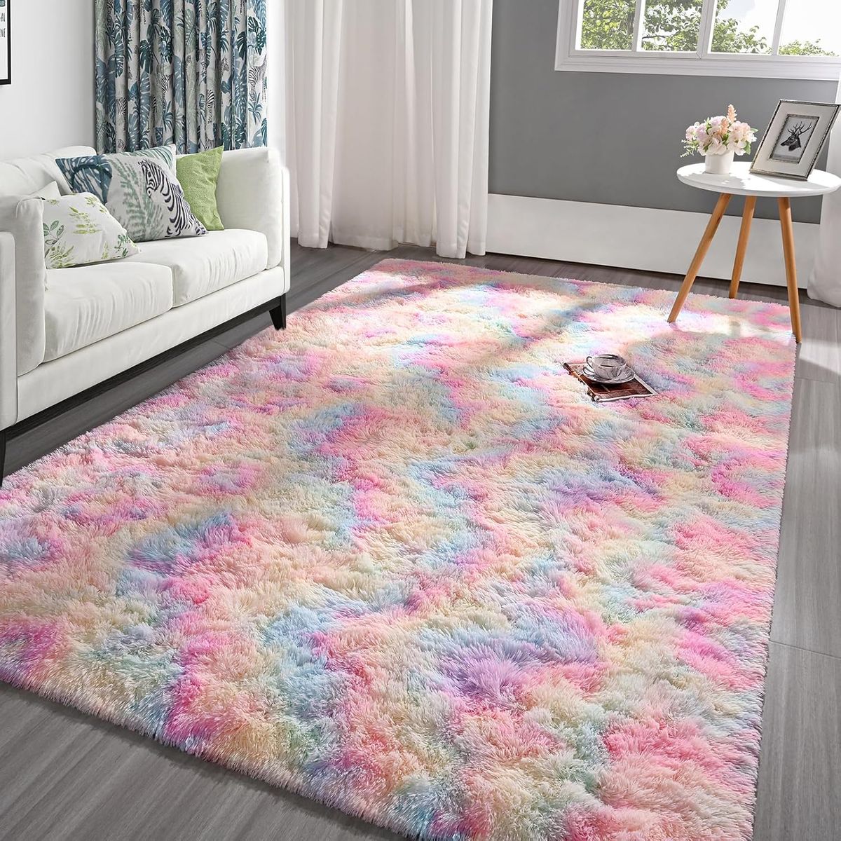 GENERICO - Alfombra Rectangular peluche pelo largo 1.60 x 2.00m Arco Iris