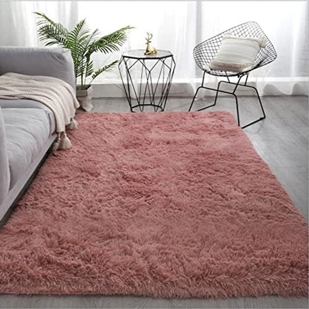 GENERICO - Alfombra Rectangular peluche pelo largo 1.60 x 2.00m Palo Rosa