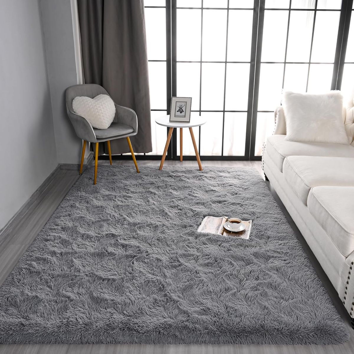 GENERICO - Alfombra Rectangular peluche pelo largo 1.60 x 2.00m Gris