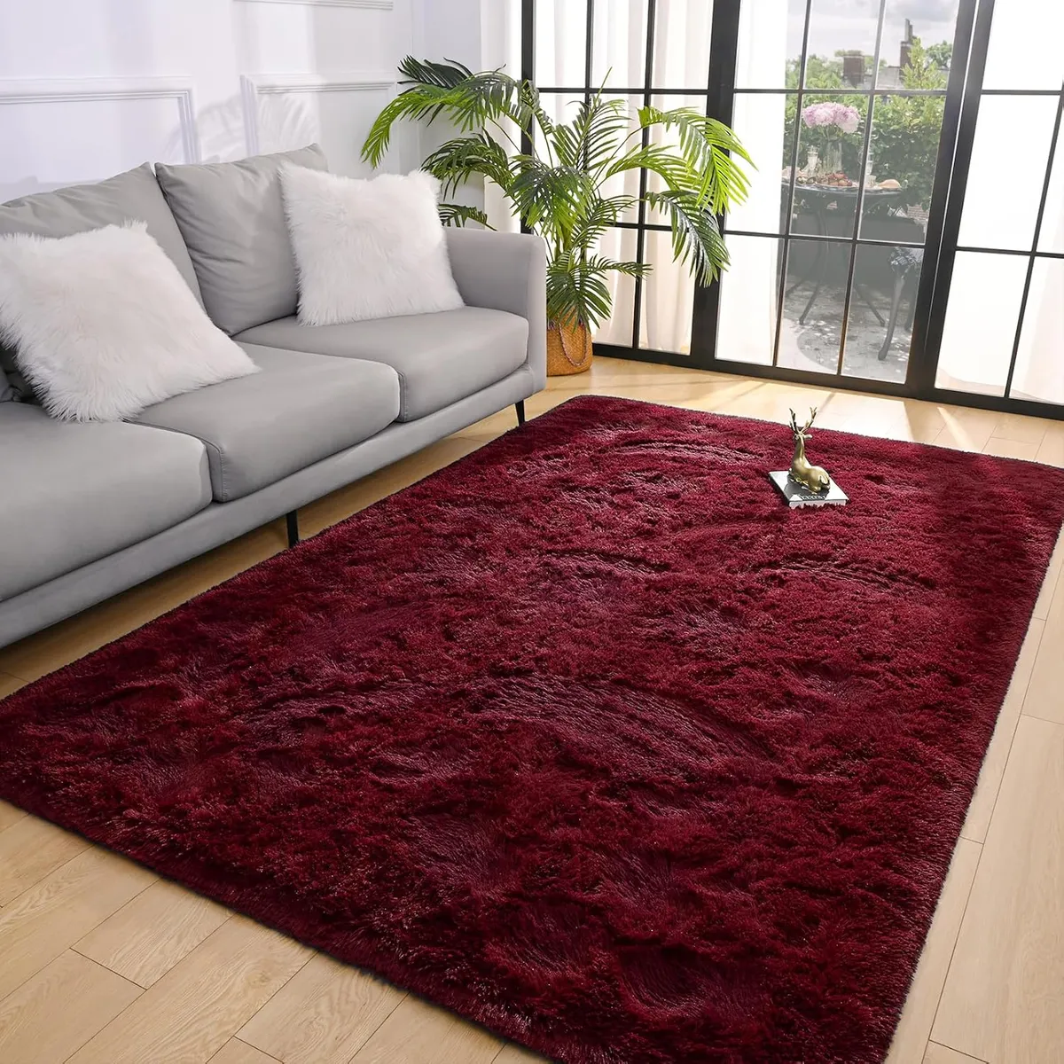 GENERICO - Alfombra Rectangular peluche pelo largo 1.60 x 2.00m Vino Tinto