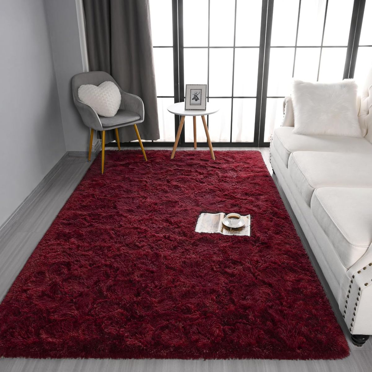 GENERICO - Alfombra Rectangular peluche pelo largo 1.60 x 2.00m Vino Tinto