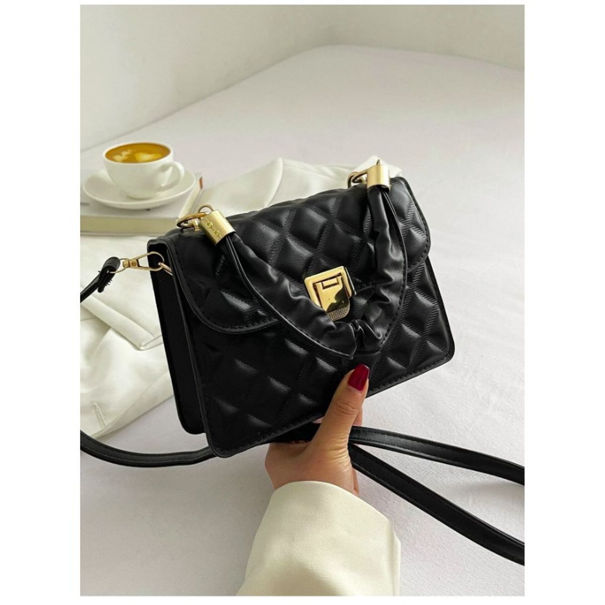 GENERICO - Set Cartera Bolso Billetera 2 en 1 Elegante con Asa Plisada