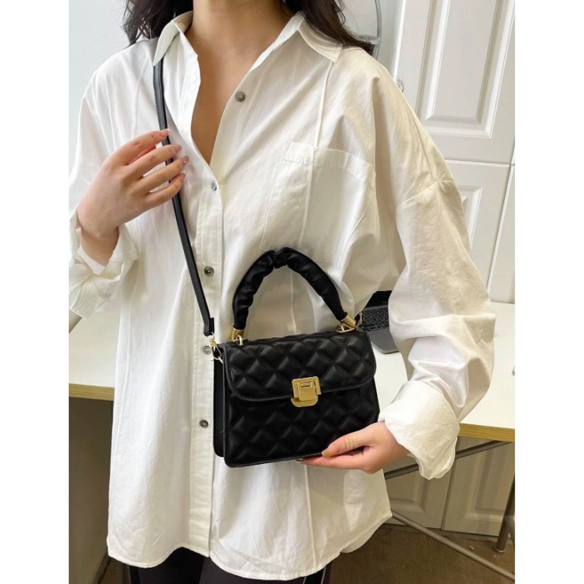 GENERICO - Set Cartera Bolso Billetera 2 en 1 Elegante con Asa Plisada