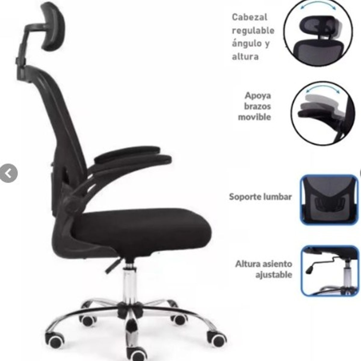 GENERICO - SILLA DE OFICINA REGULA BRAZOS Y CUELLO COLOR NEGRO