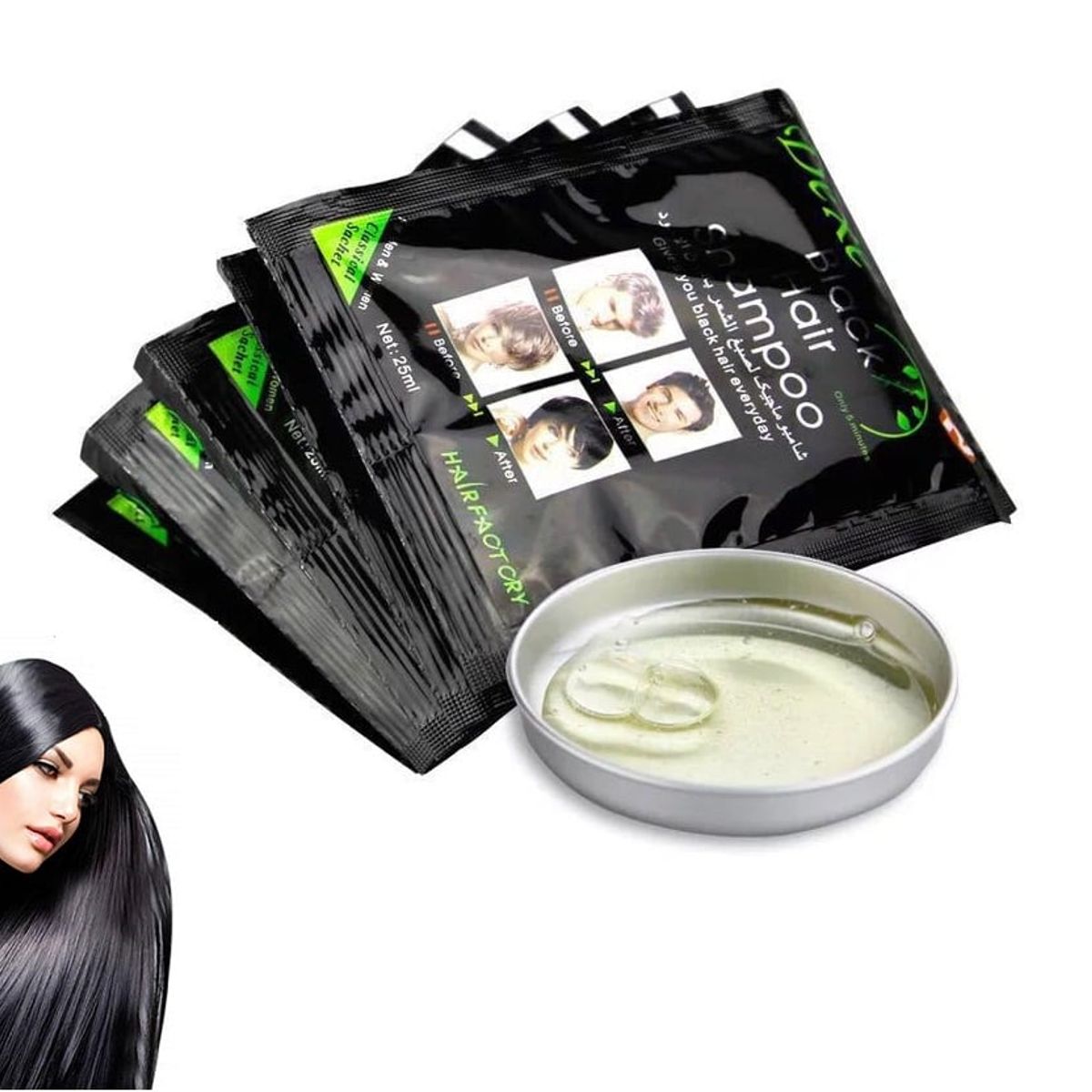 GENERICO - Black Hair Shampoo Pinta Canas tinte Negro - 10 shachets