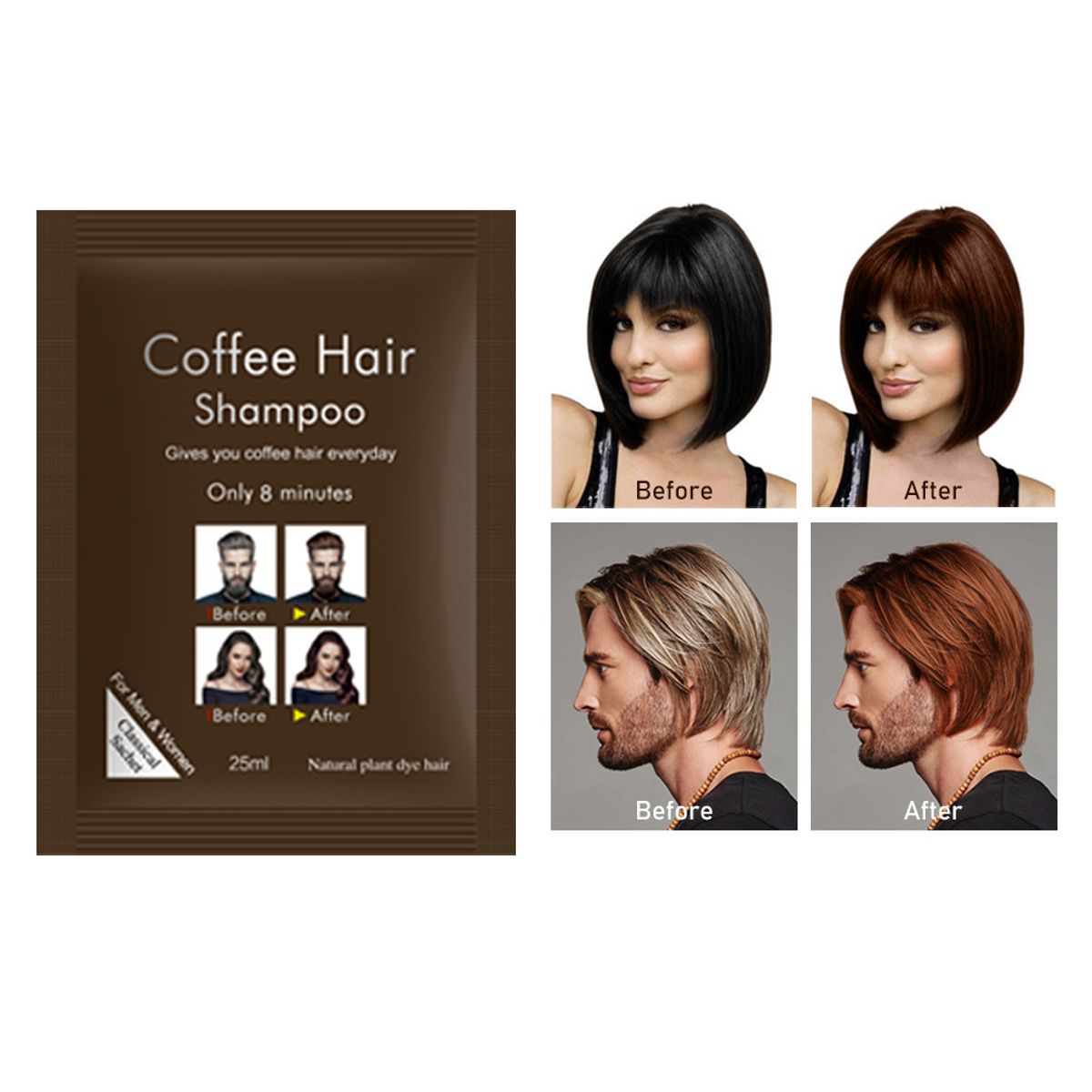 GENERICO - Color Hair Shampoo Pinta Canas tinte castaño Marrón - 10 sachet