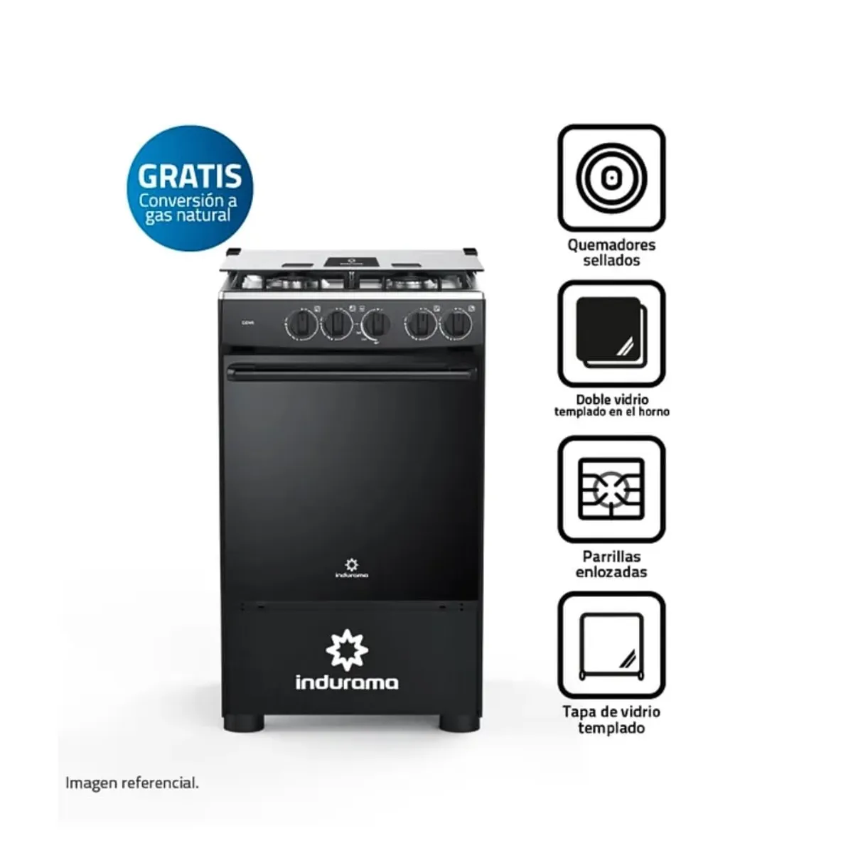 INDURAMA - Cocina a Gas Indurama 4 Hornillas Goya - Negra