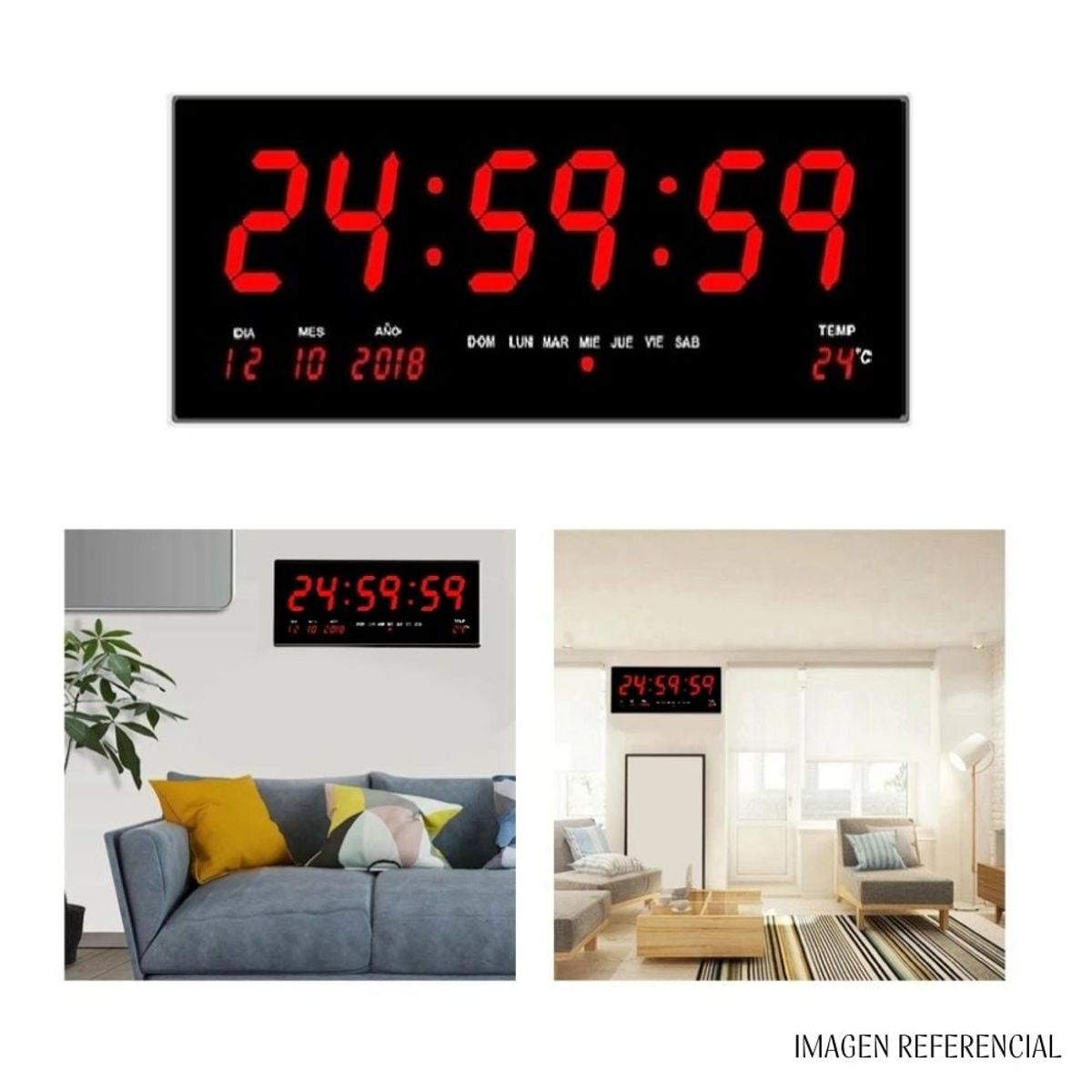 GENERICO - Reloj Rectangular de Pared con pantalla Digital