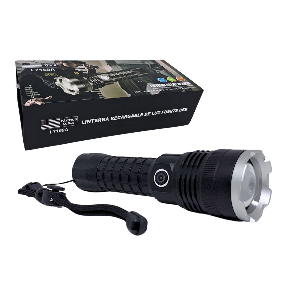 GENERICO - Linterna de Metal Recargable 5 Modos de Iluminacion con Zoom