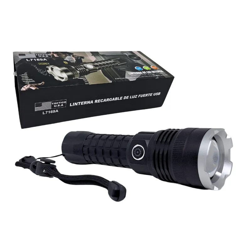 Linterna de Metal Recargable 5 Modos de Iluminacion con Zoom GENERICO ...
