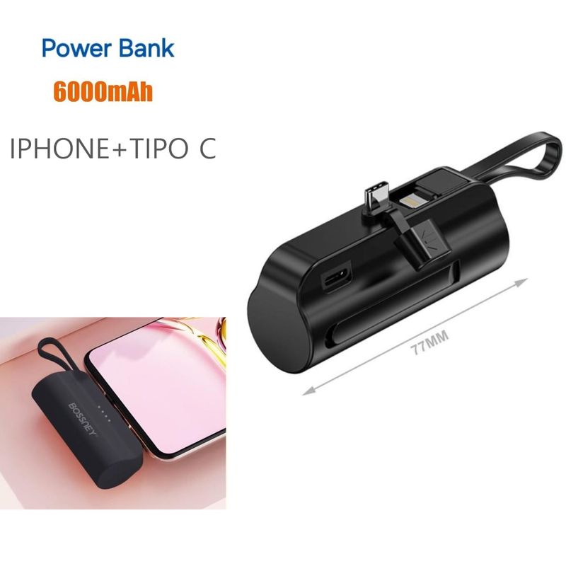 GENERICO - Power Bank Portatil 6000mAh Para Iphone y Tipo Carga Universal
