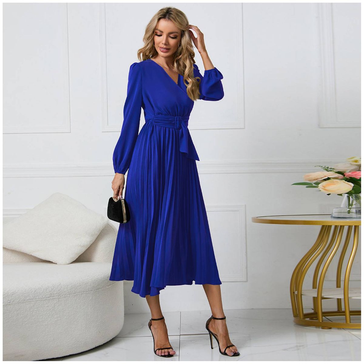 RINODERINA - Vestido Largo Elegante Liso Moderno Moda Mujer