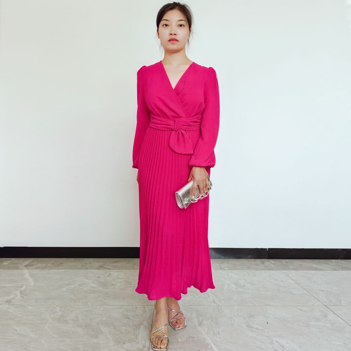 RINODERINA - Vestido Largo Elegante Liso Moderno Moda Mujer