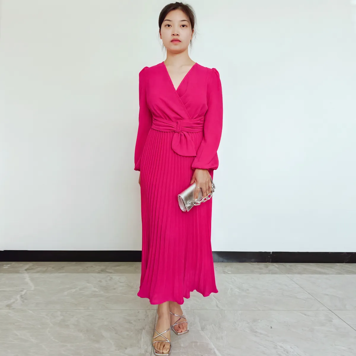 RINODERINA - Vestido Largo Elegante Liso Moderno Moda Mujer