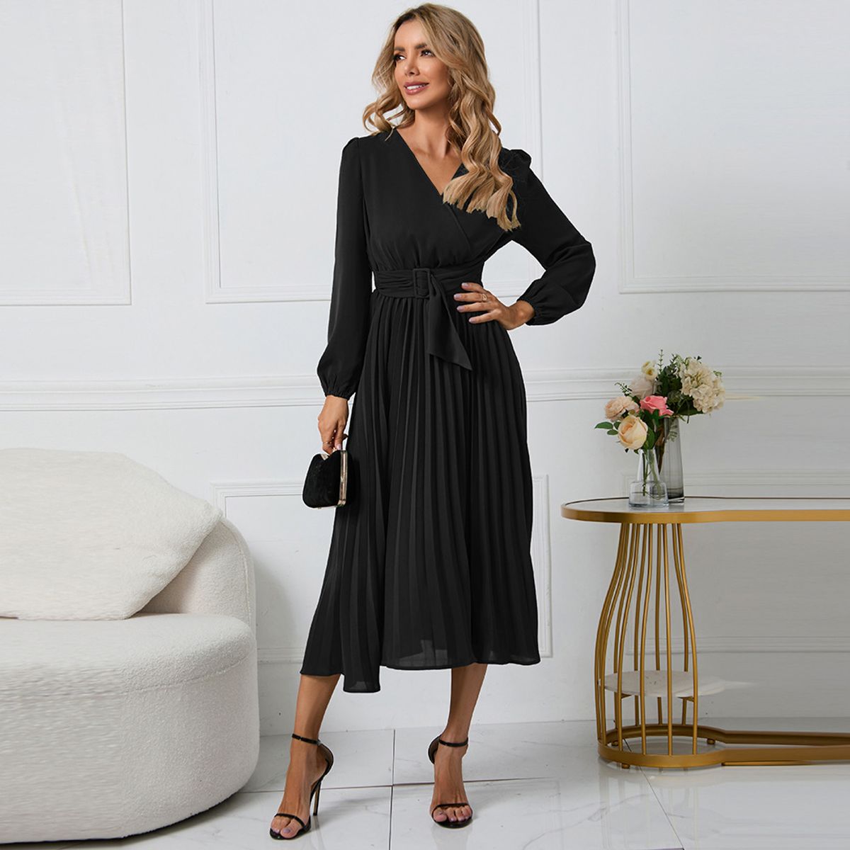 RINODERINA - Vestido Largo Elegante Liso Moderno Moda Mujer