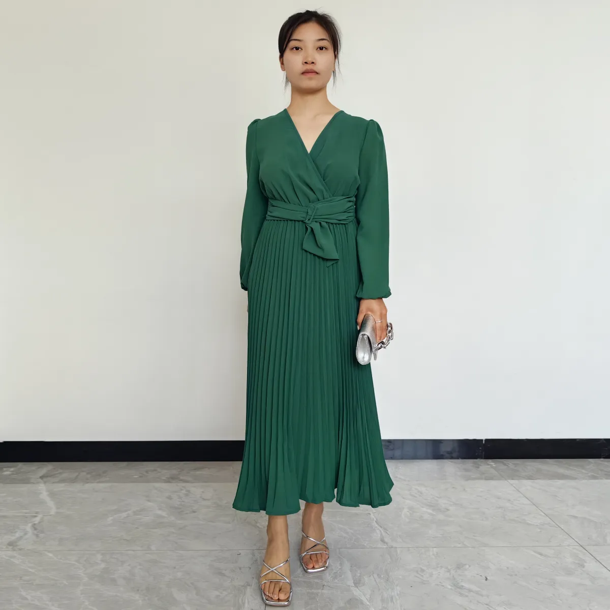 RINODERINA - Vestido Largo Elegante Liso Moderno Moda Mujer