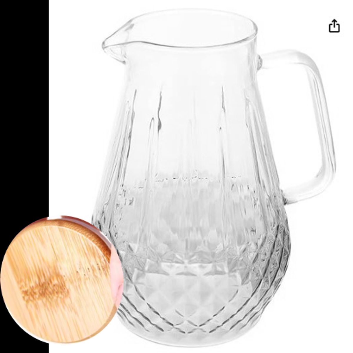 GENERICO - Jarra de Vidrio Transparente C/ Tapa de Bambú 2 L