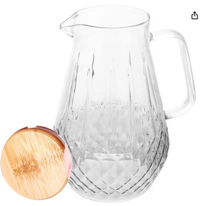 GENERICO - Jarra de Vidrio Transparente C/ Tapa de Bambú 2 L