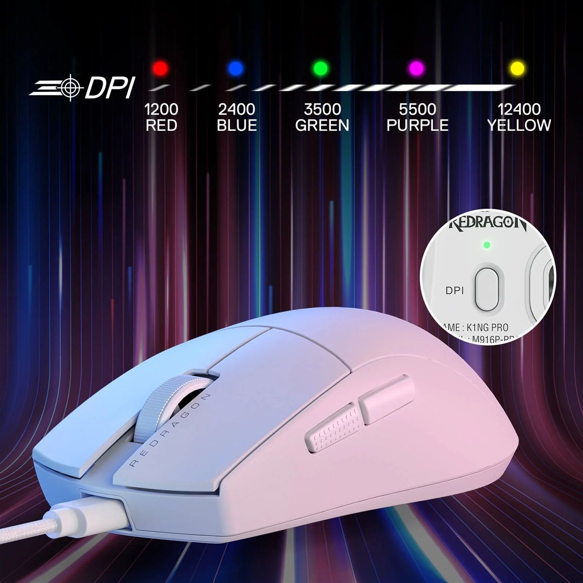 REDRAGON - Redragon - Mouse K1NG 1K M724 12400 DPI - Blanco