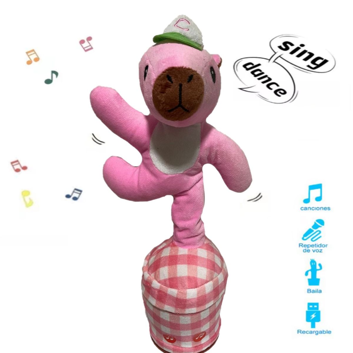 GENERICO - Capibara Bailarin Recargable Repite Palabras Musical Rosado