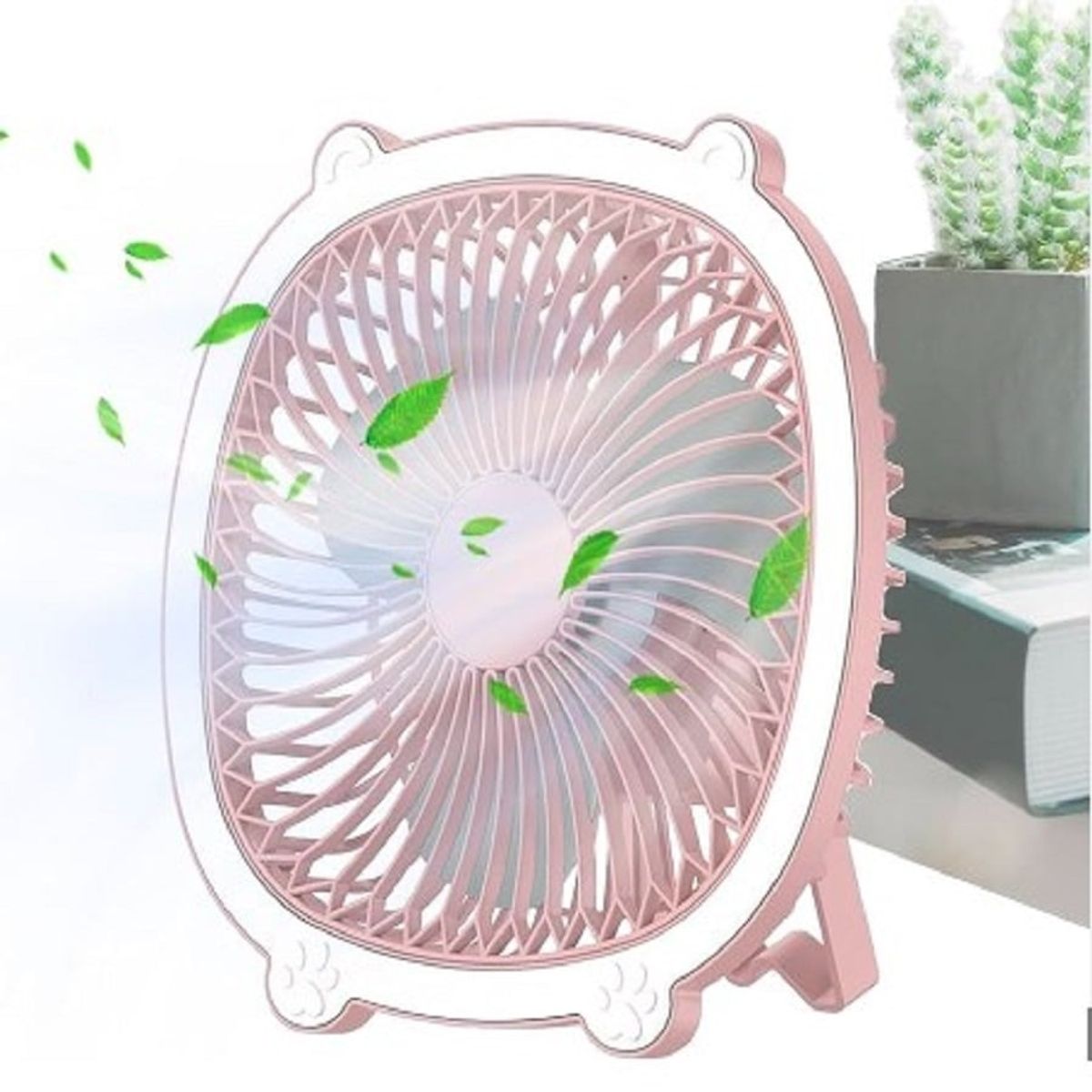 GENERICO - Ventilador recargable para escritorio portatil con luz led-rosado