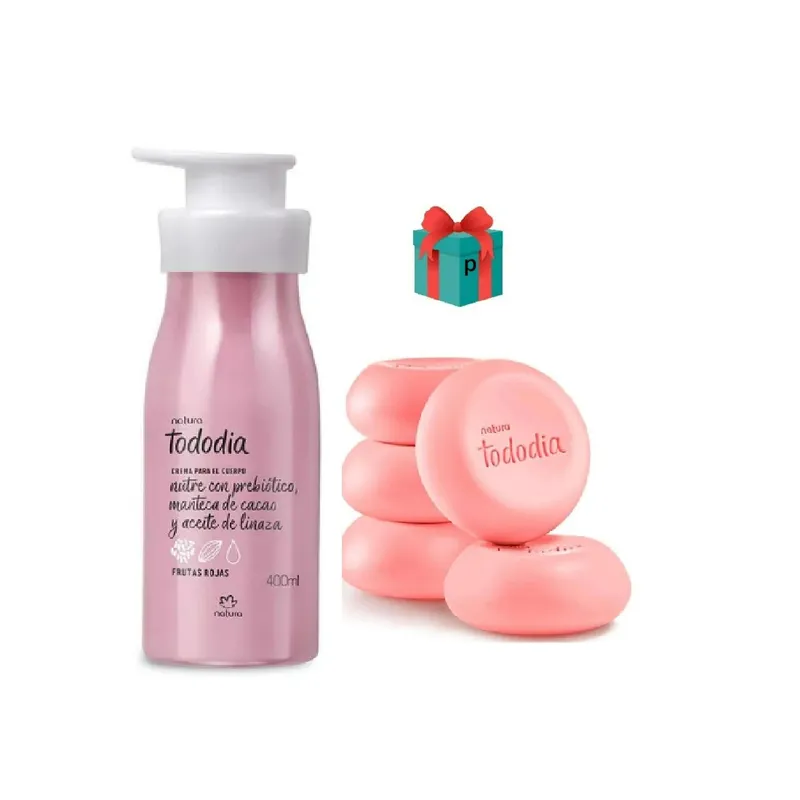 NATURA - Kit tododia crema corporal + jabones frutos rojos + regalo