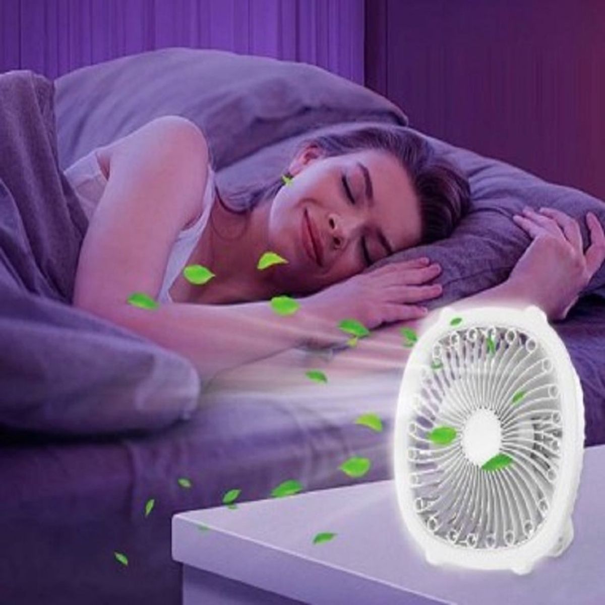 GENERICO - Ventilador recargable para escritorio portatil con luz led-blanco
