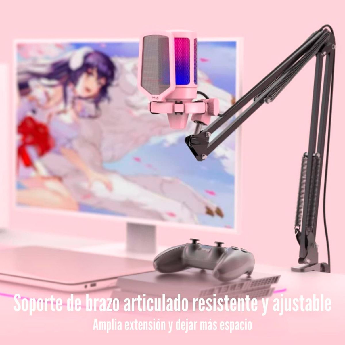 FIFINE - Micrófono Fifine Ampligame A6T Usb Rgb Soporte De Brazo Pink