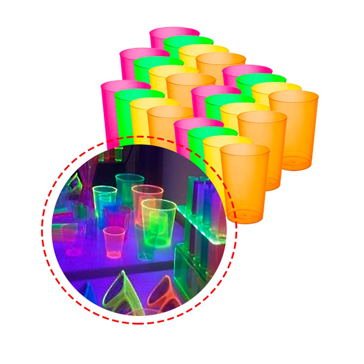 GENERICO - Vasos Neón Acrilico 7 oz (paq x 25 unds)