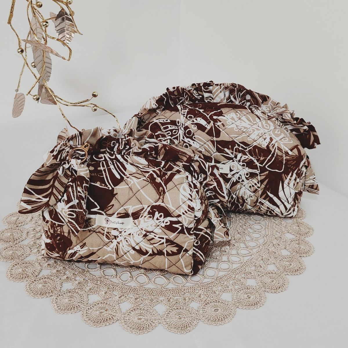 GENERICO - Pack 2 Neceser Porta Cosmético Estampado - Tierra Marrón