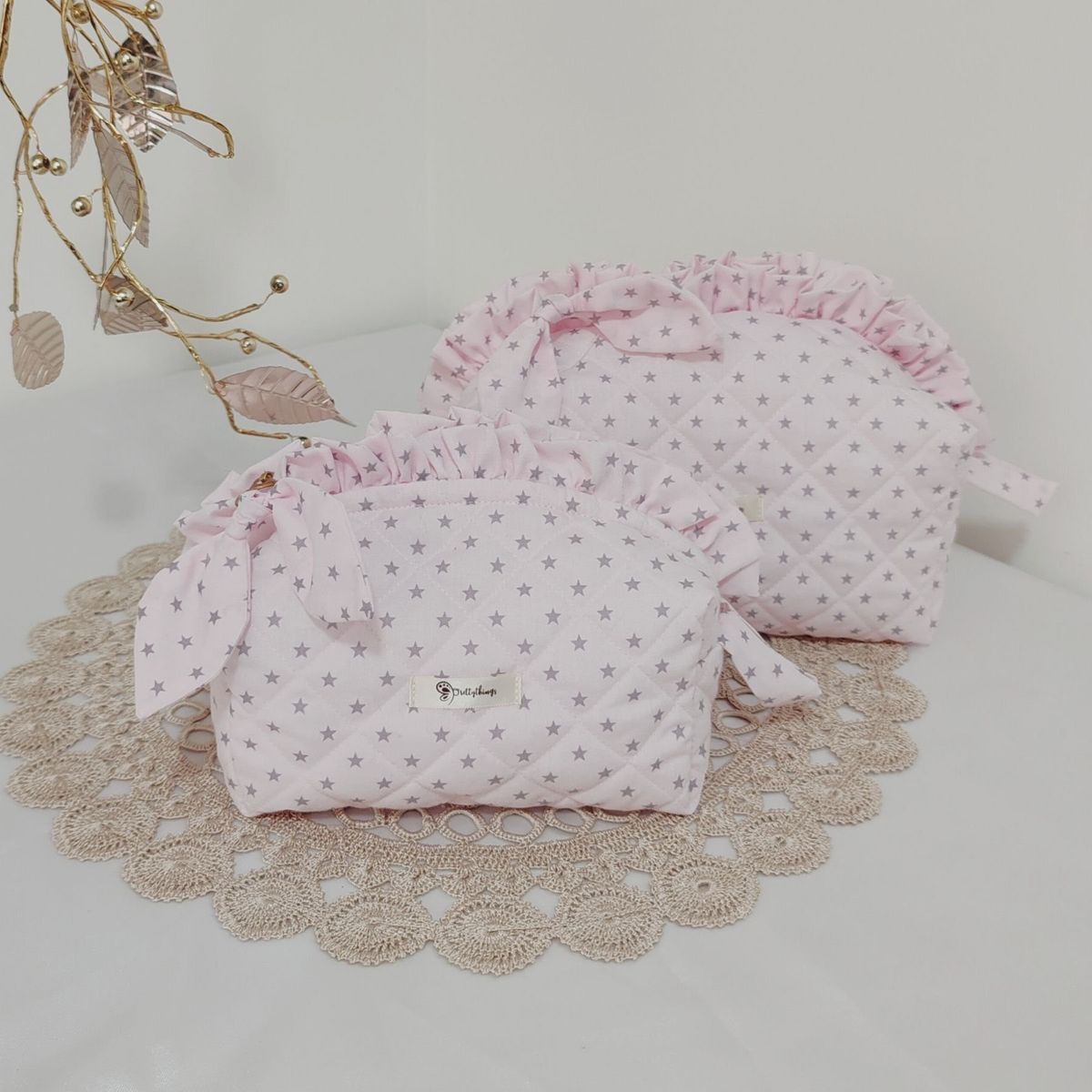 GENERICO - Pack 2 Neceser Porta Cosmético Estampado - Rosa y Estrellas