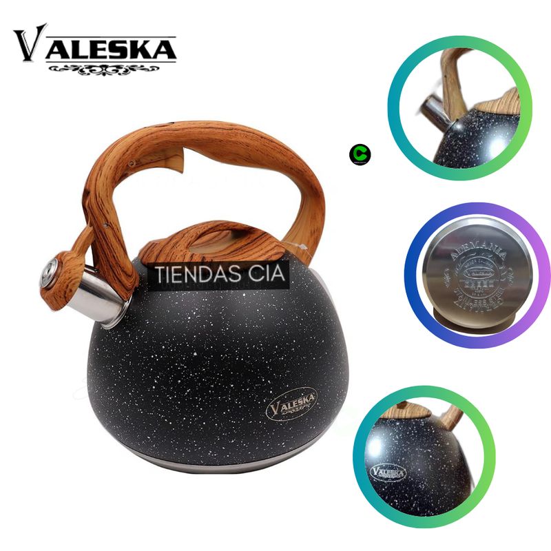 VALESKA - Tetera VALESKA Silbadora De Roca Volcánica 5 Litros VL-MK590 - NEGRO