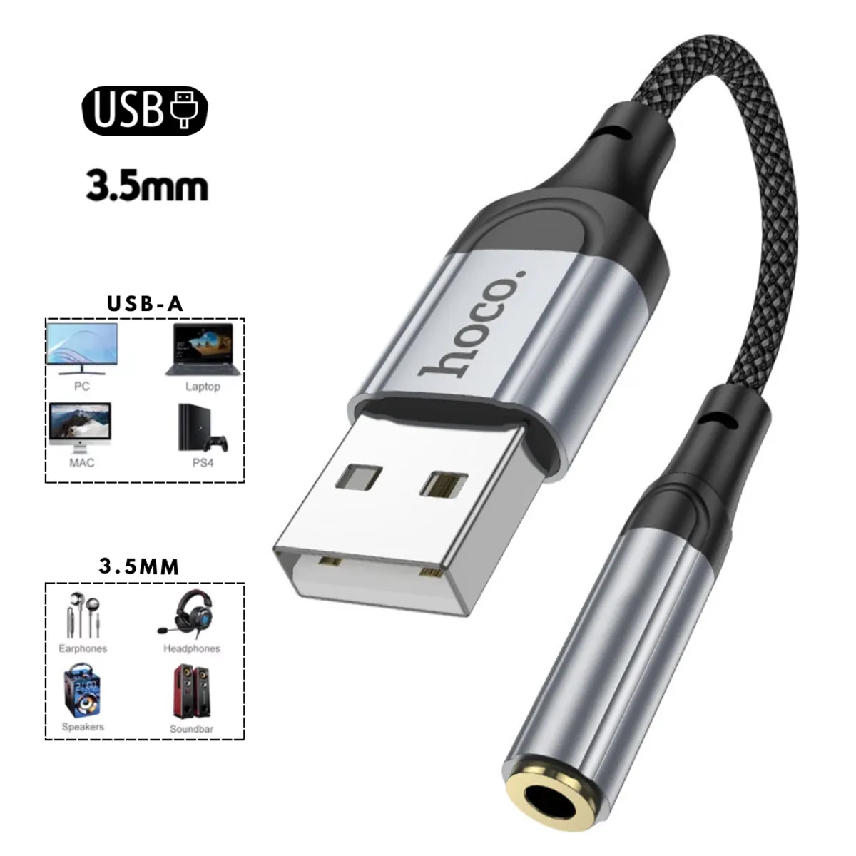 HOCO - Cable Adaptador De Audio Digital USB a 3,5 mm Hoco LS36 Fresh
