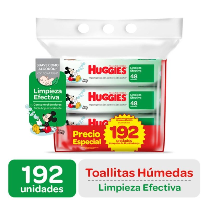 HUGGIES - Toallitas Humedas Huggies Limpieza Efectiva Fourpack 192unid