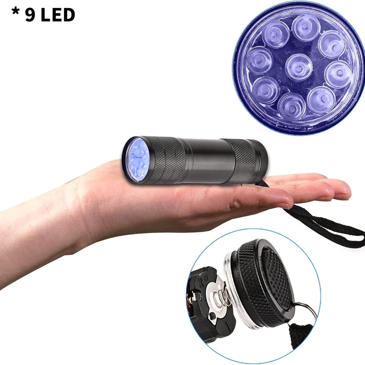 GENERICO - Detector de billetes falsos Linterna de Luz Negra Ultravioleta UV 9 LED  de 395-400 nm PORTATIL
