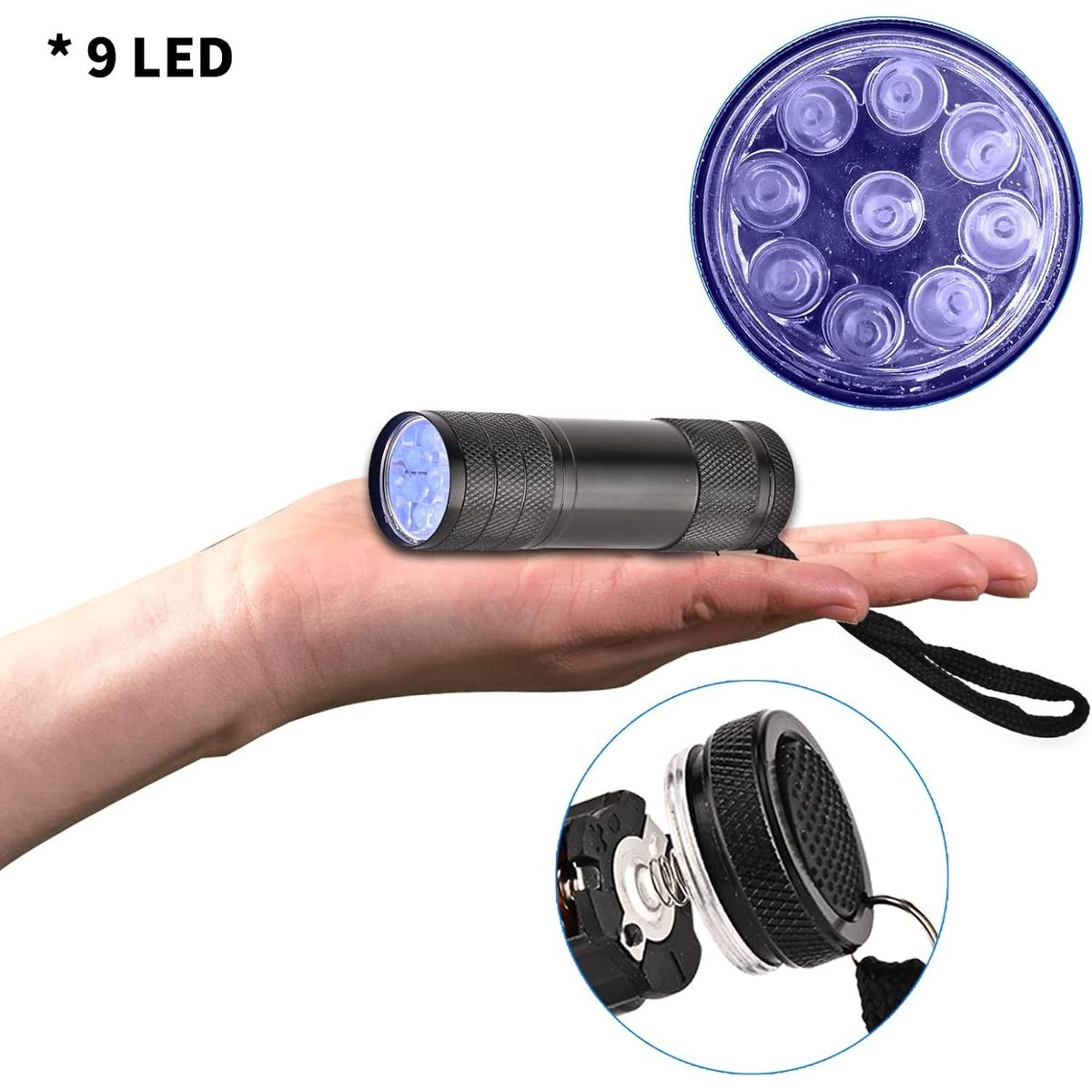 GENERICO - Detector de billetes falsos Linterna de Luz Negra Ultravioleta UV 9 LED  de 395-400 nm PORTATIL
