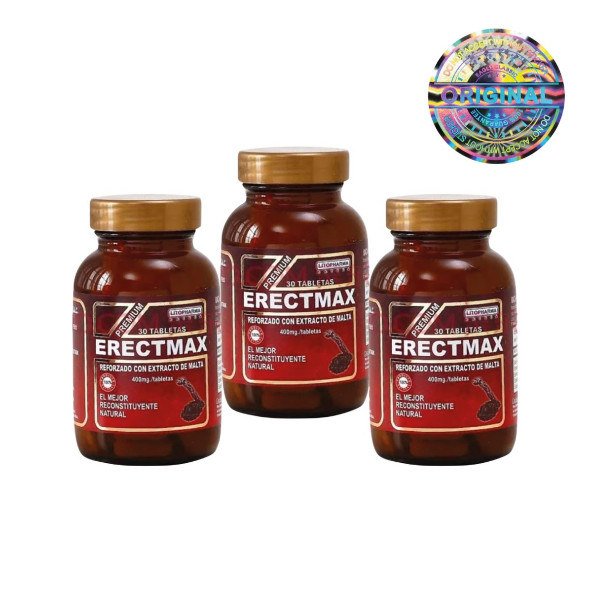 GENERICO - Erectmax Premuim 400mg Litopharma 30 Tabletas 03 Frascos