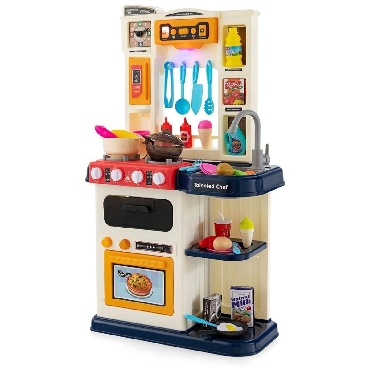 GENERICO - Juguete Cocina Chef 78cm Luces Vapor Sonidos 65pcs para Niño