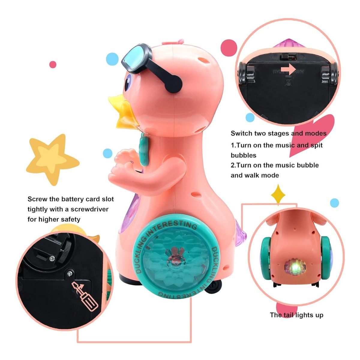 GENERICO - Juguete Burbujero Pato Con Luces Sonido Para Niños Rosado