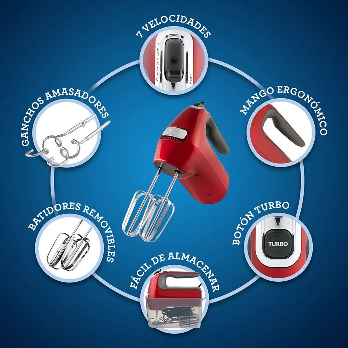 OSTER - Batidora de mano Oster® 7 velocidades + función turbo FPSTHM360R 053