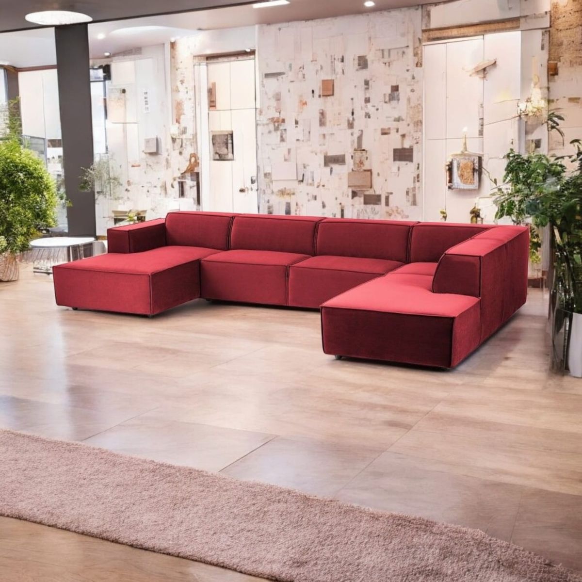 AMOBLART - SECCIONAL PANORAMICO LUJO 5 PIEZAS COLOR ROJO